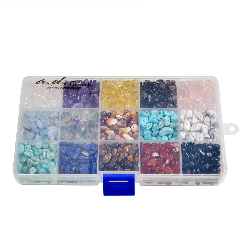 AD BEADS خرز طبيعي من رقائق AD 5-10 مم شكل حر غير منتظم مجموعة خرز من الأحجار الكريمة 34" أو 15 مجموعة صندوق رقائق مختلطة (مجموعة صندوق مختلط) - Image 2